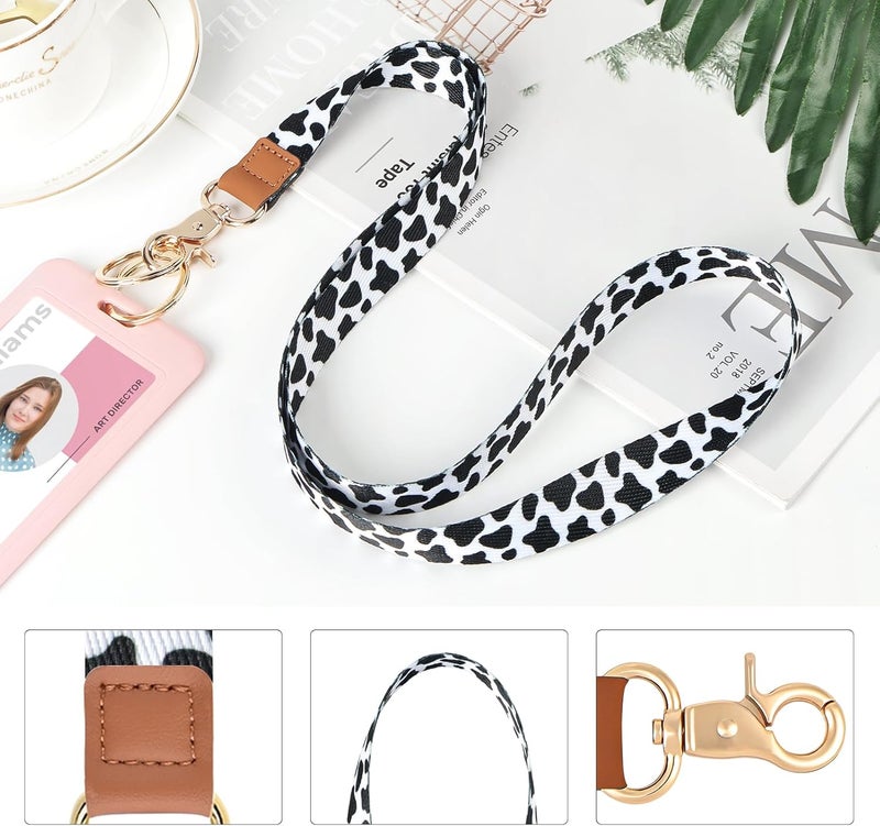 Knagsfa Badge Lanyard for Keys, Neck Lanyard Strap with Dual Keyrings Metal Hook for ID Badges, Long Cute Lanyard Keychain for Women Girls, Cow Print - Image 4